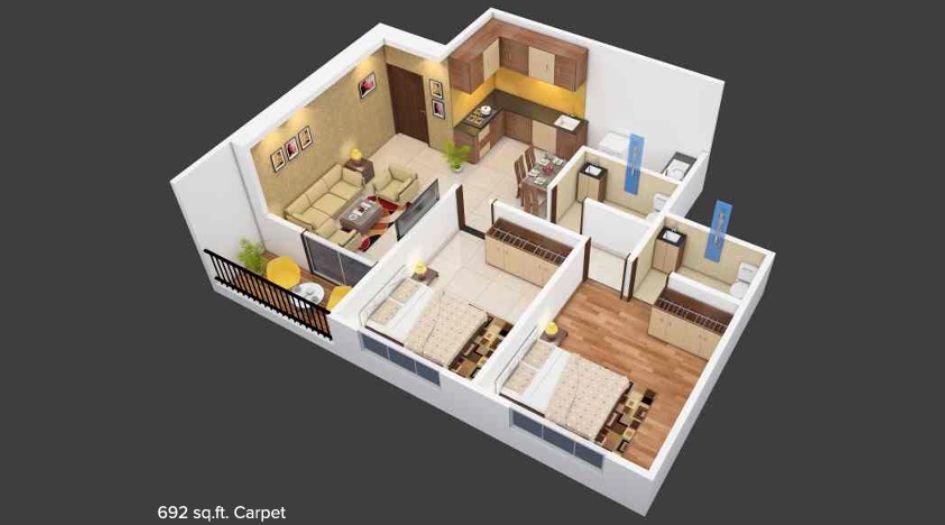 Elite-Platinum-Floor-Plan-2 BHK-692 Sqft